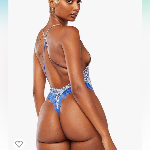 Savage x Fenty Savage Not Sorry Lace Leopard Blue Cyber Cafe Print Teddy - Picture 7 of 17